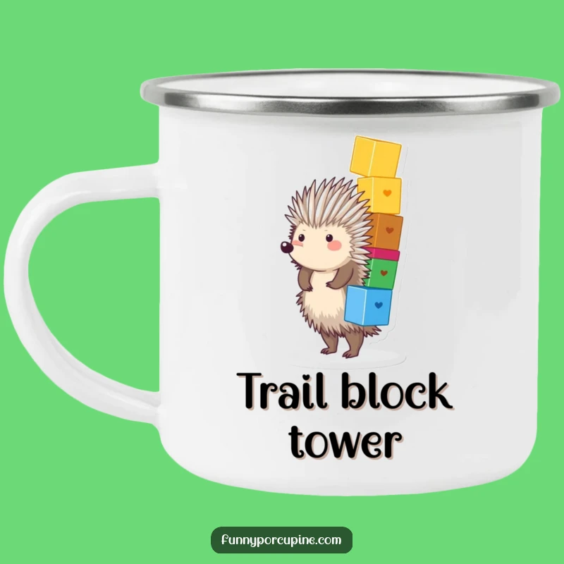 Funny Porcupine Blocks Camping Mug - Durable Cup with Joyful Balance Gift