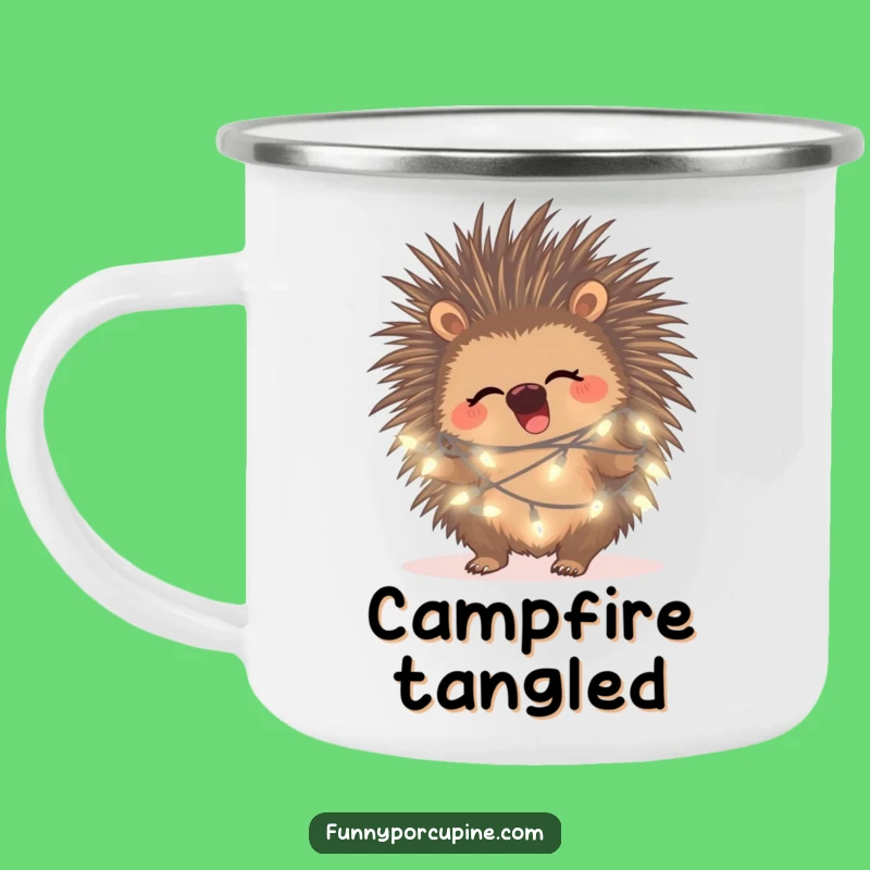 Funny Porcupine Fairy Light Camping Mug: Enjoy Your Brew Under Enchanted Lights