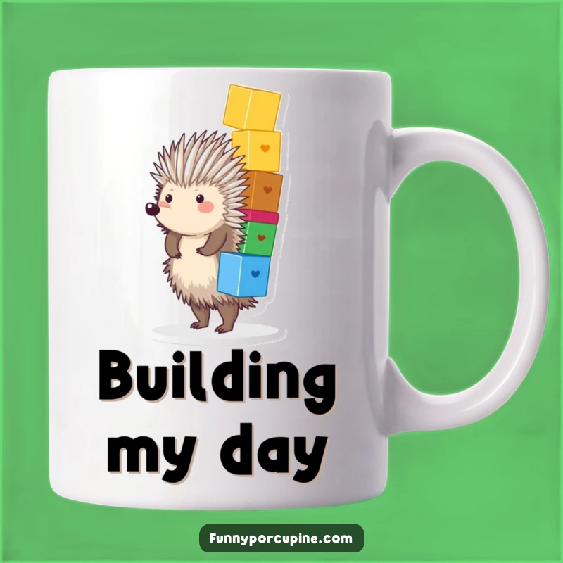 Funny Porcupine Blocks Mug - Hilarious Balancing Act Coffee Cup Gift