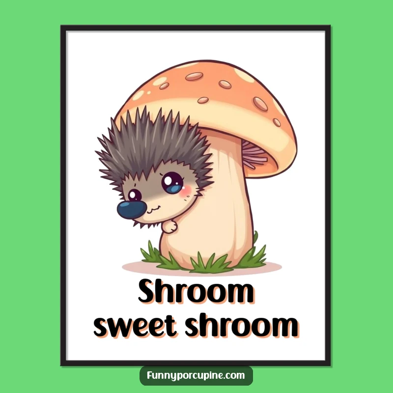 Funny Porcupine Mushroom Peek Digital Art: Instant Humor for Your Walls