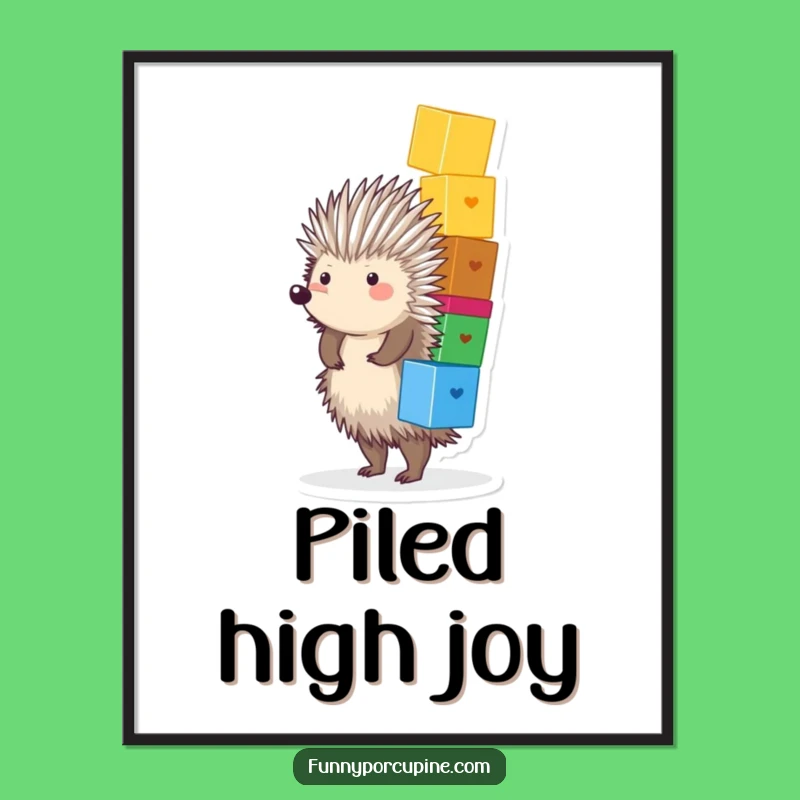 Funny Porcupine Blocks Poster - Vibrant Wall Art of Joyful Balance Gift