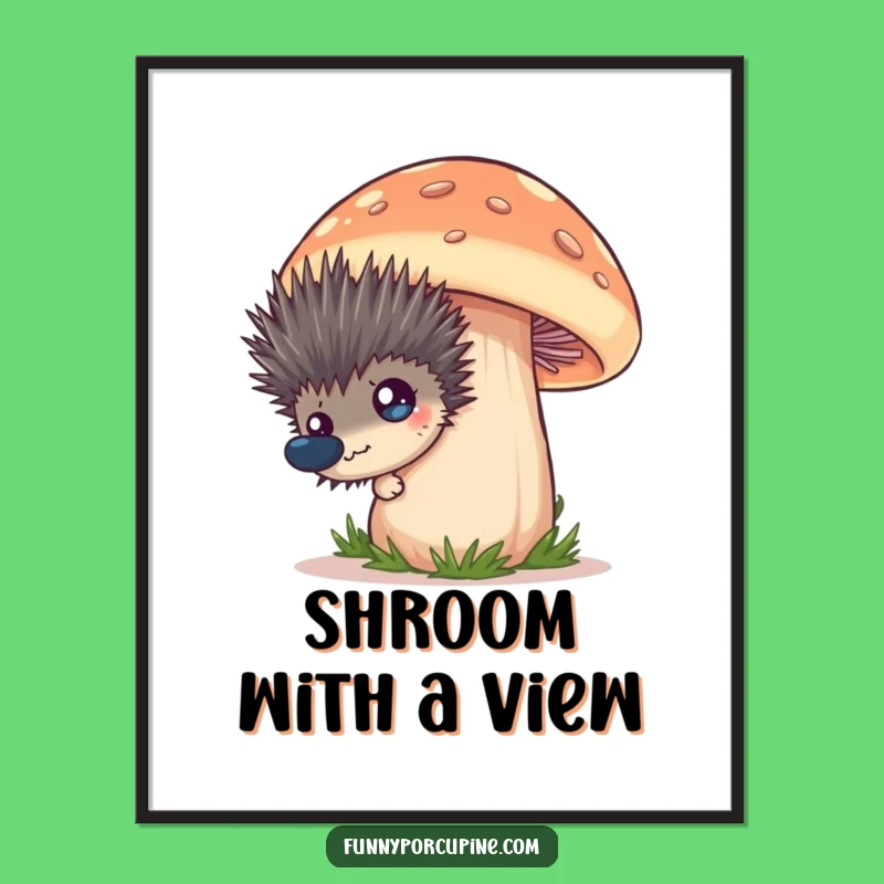 Funny Porcupine Mushroom Peek Poster: Whimsical Wall Art for a Lively Space
