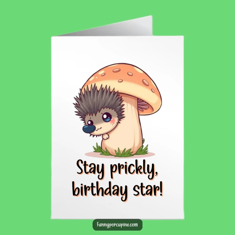 Free Printable Birthday Card: Funny Porcupine Mushroom Surprise, Hilarious Downloadable Gift