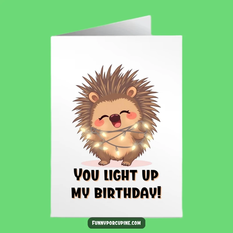 Free Printable Birthday Card: Giggling Porcupine Fairy Light Greeting