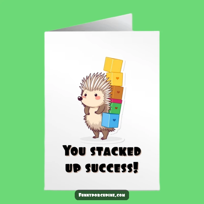 Free Printable Porcupine Congrats Card: Funny Block Stacking Wobble Downloadable