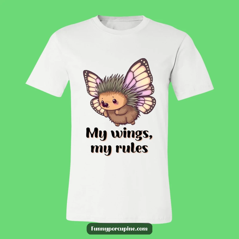 Funny Porcupine Butterfly Wings T-Shirt: Hilarious Flying Attempt Tee Gift