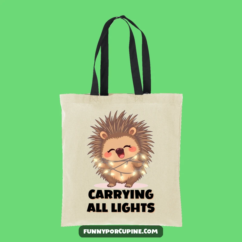 Funny Porcupine Fairy Light Tote Bag: Carry Your Sparkle and Giggles Everywhere